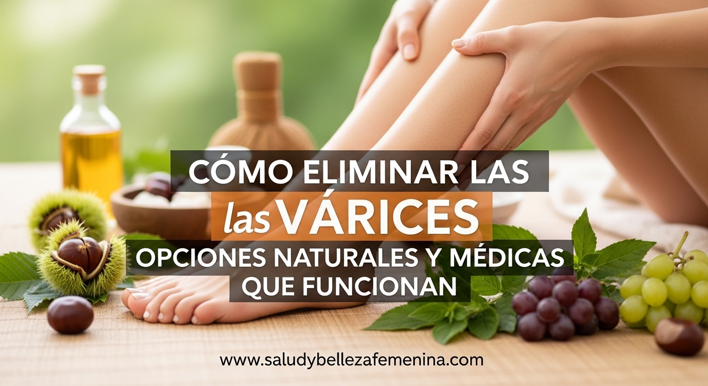Mujer masajeando sus piernas con ingredientes naturales para eliminar várices