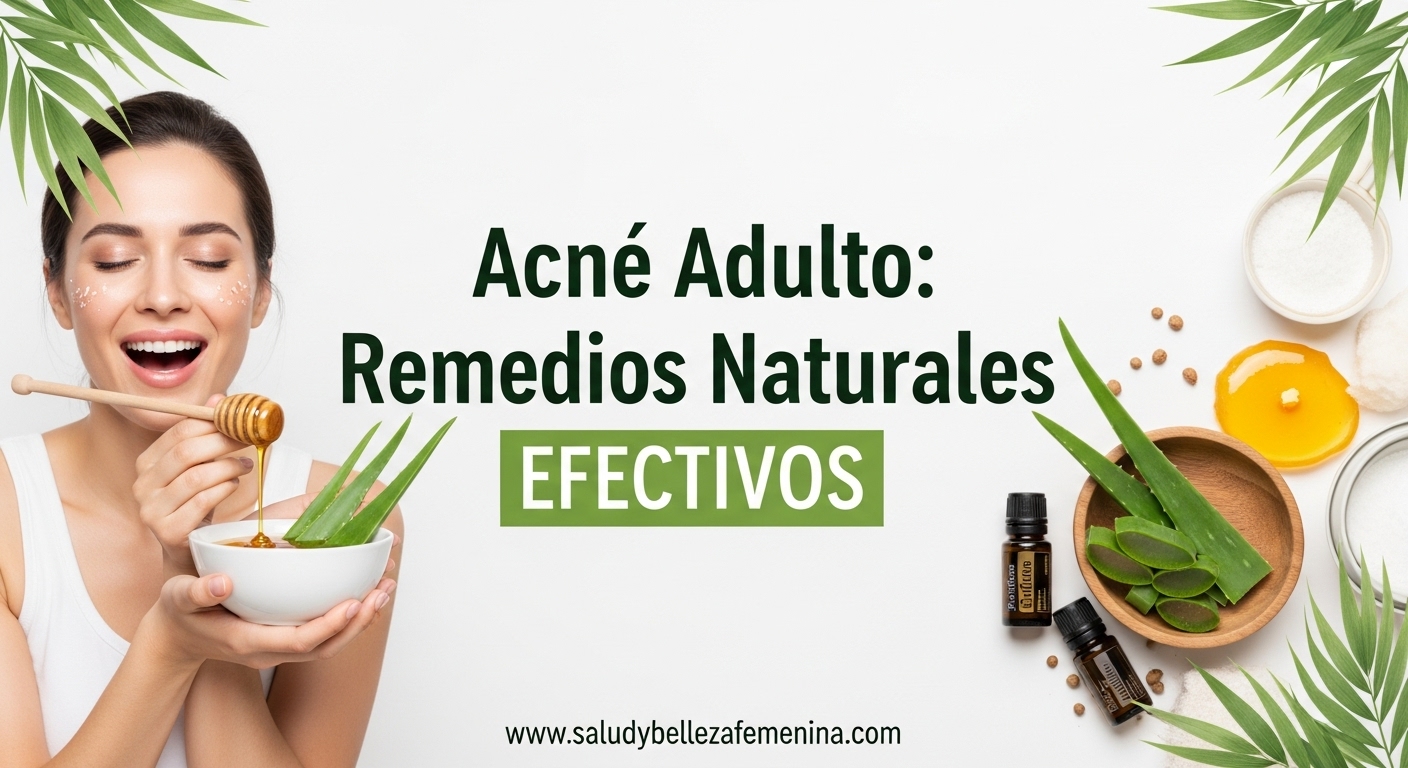 Mujer con piel limpia y natural usando remedios caseros para acné adulto