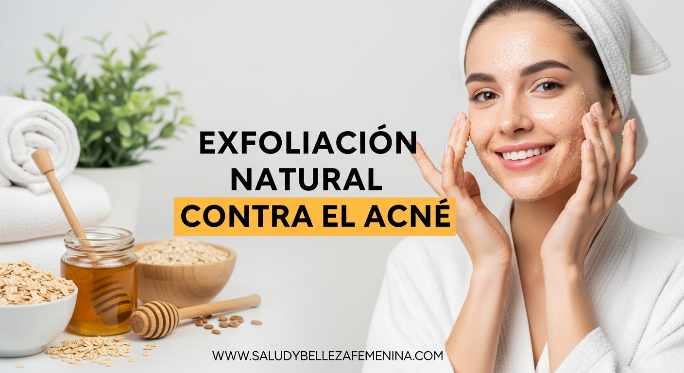Mujer aplicando exfoliante natural en el rostro para combatir el acné