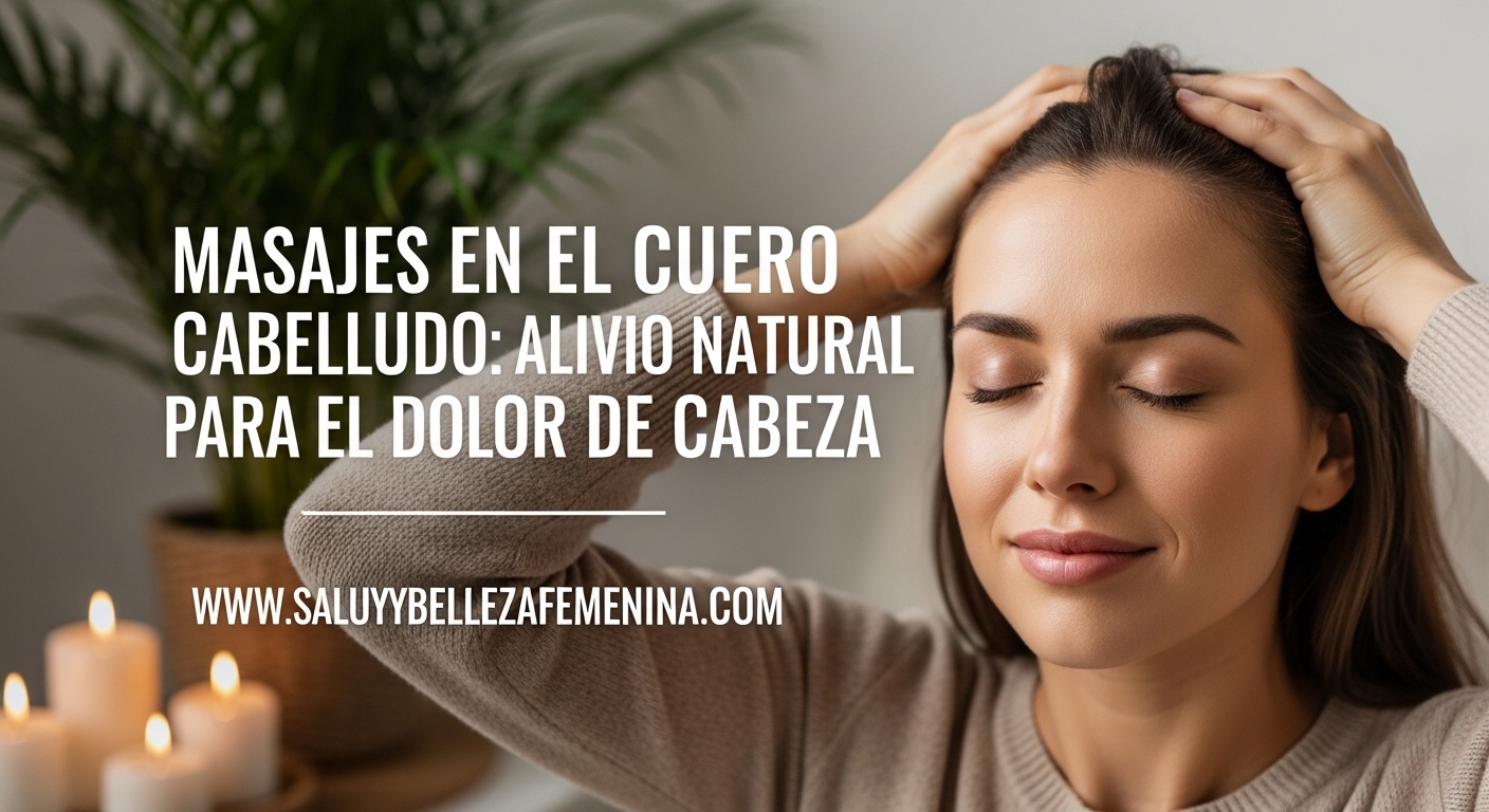 Mujer masajeando su cuero cabelludo para aliviar el dolor de cabeza