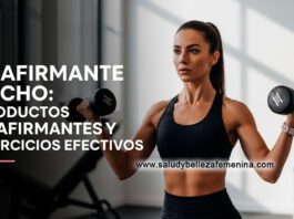 Reafirmante para el Pecho: Productos y Ejercicios Efectivos Mujer realizando ejercicios de pecho con mancuernas para reafirmar el busto