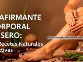 Reafirmante Corporal Casero: Recetas Naturales Efectivas Mujer aplicando reafirmante corporal casero con ingredientes naturales como café, aloe vera y aceite de coco