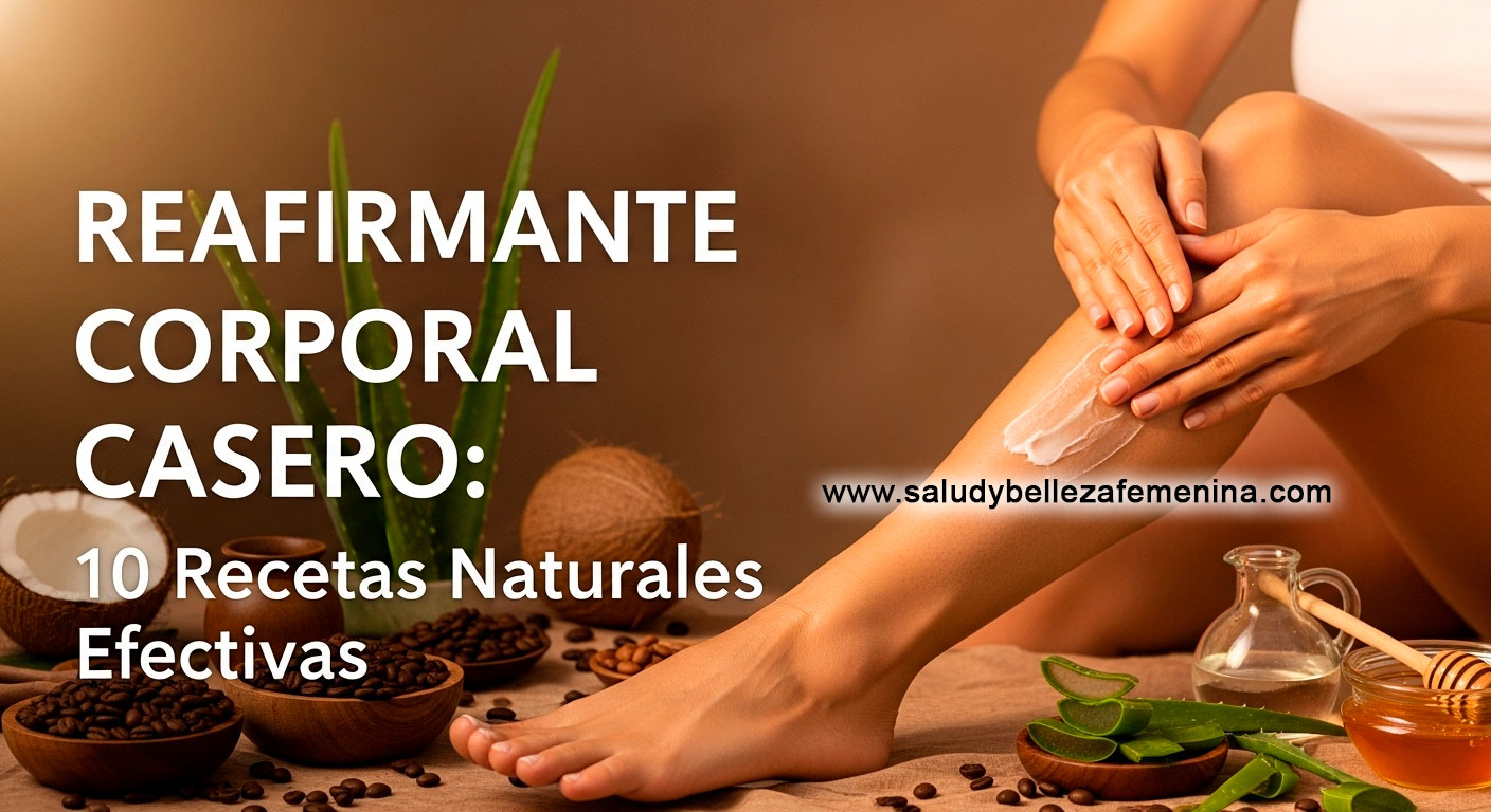 Mujer aplicando reafirmante corporal casero con ingredientes naturales como café, aloe vera y aceite de coco